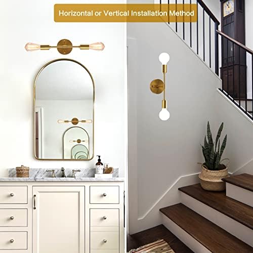 Gold Vanity Light, 2 Light Bathroom Wall Light, Fixtures Over Mirror Wall Sconce Lighting Modern Industrial Wall Lamp E27 Base Wall Mounted Lamp for Toilet, Hallway, Bedroom, Living Room, Stair