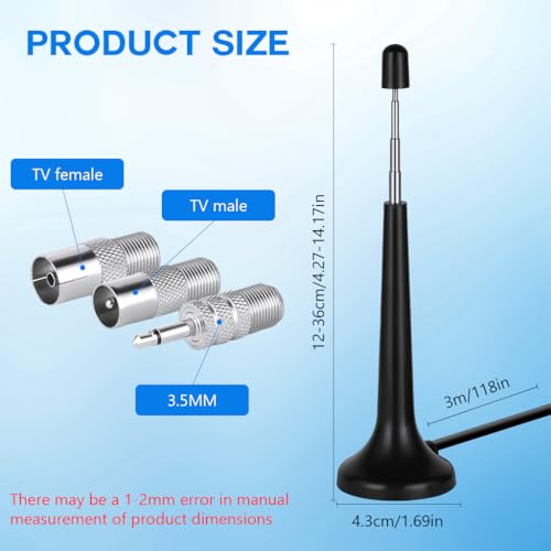 Image of ZORBES 14'' Telescopic Radio Antenna with Base, Digital Audio Broadcasting Accessories, Universal FM /AM Signal Booster Aerial with 3 Adapters and 3m Coax Cable for Home Stereo, and Portable Radios