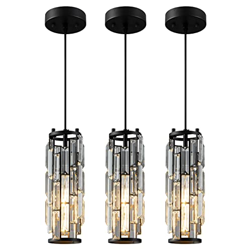 Image of LMQNINE Pendant Lights Modern Black Pendant Light Mini Crystal Chandelier Pendant Lighting for Kitchen Island Dinning Room Bedroom Kitchen Sink Lighting (Black 3-Pack)