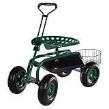 IAKAEUI Fahrbarer Rollsitz für den Garten - Gartenwagen - Gartensitz aus Metall bis 130 Kg Belastbar - Rollwagen für Gartenarbeit mit Ablage