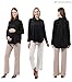 Maternity Button Down Shirt Long Sleeve Formal Blouse for Work Pregnant Top (Black, Medium)