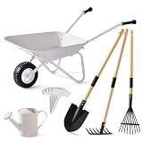 ROBUD Schubkarre Kinder Metall mit Gartengeräte Set, Kinderschubkarre mit...