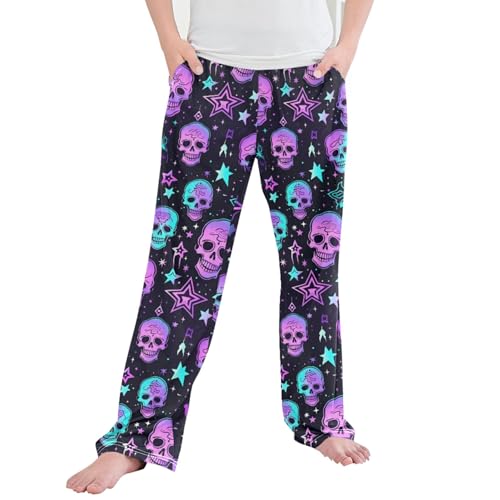 Gothic Skull Star Long Pajama Pants Elastic Waist PJ Bottoms with Pockets S A111702