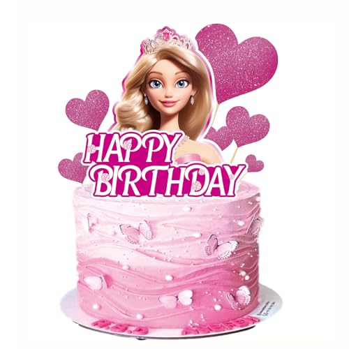 Decorações para bolo de aniversário Bar-bi Girl - 9 peças para festa de meninas (rosa)