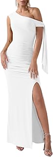 XXTAXN Women's Sexy Formal Off Shoulder Prom Wedding Guest Ruched Tie High Split Bodycon Maxi Dress