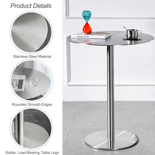 Mesa de bar redonda de acero inoxidable para comedor con base estable de pub 4
