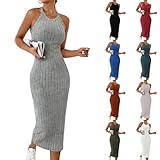midelxp Long Bodycon Dresses for Women Party Stretch Ribbed Knit Crewneck Sleeveless Dress Cute Summer Slim Fitted Tank Dress Beach Dresses for Women 2026 Vacation Lightweight Cotton Long Sundresses