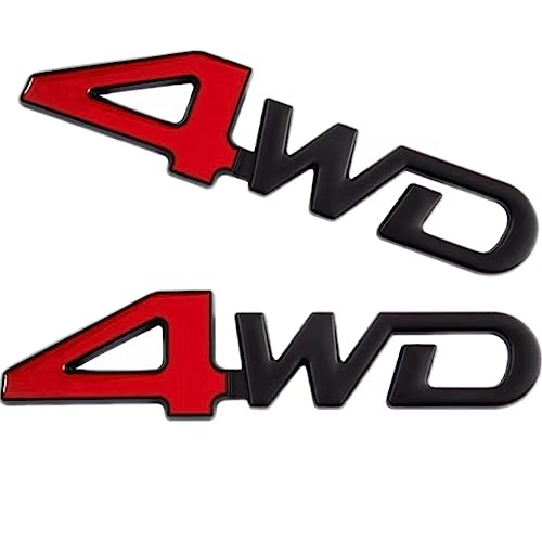 Image of 2PCS 4WD Emblem Badge 3D Zinc Alloy Auto Trunk Door Fender Bumper Badge Decal Emblem Adhesive Tape Sticker (Red Black)