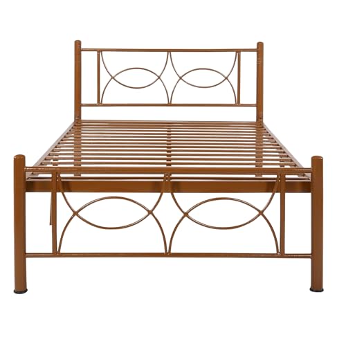 Image of Luno Metal Extra Single Size Bed Without Storage | Wrought Iron Single Bed with Headboard & Footboard| Sturdy Powder Coated Platform Cot for Bedroom (Luno Brown)