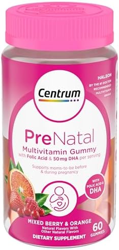 Centrum Prenatal Multivitamin Gummies with DHA and Folic Acid, Mixed Berry and Orange Flavors – 60 Count, 30 Day Supply