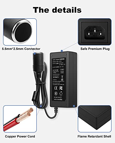 Image of DC 12V 10A Power Supply AC to DC Converter 120V to 12V Converter with Car Cigarette Lighter Socket Adapter for Car Air Fan Vacuum Cleaner Dash Cam
