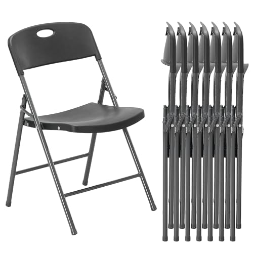 Image of DUMOS 8 Pack Black Folding Chairs, Plastic Portable Stackable Dining Chairs with Metal Frame, for Indoor Outdoor, for Home and Office, Conference, Party, Event, Wedding, Birthday, Black