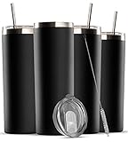 Insulated Skinny Stainless Steel Tumbler Set - 4-Pack 20oz Coffee Tumbler with Straw - Travel Coffee...
