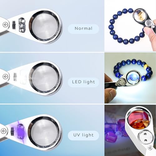 40X Illuminated Jeweler LED UV Lens Loupe Magnifier with Metal Construction and Optical Glass, with Kare and Kind Retail Package (40X x 25 mm, Silver)- 2pcs by Kare & Kind - Image 5