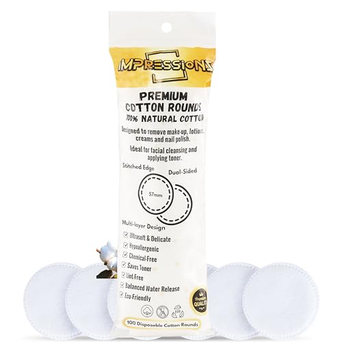 ImpressionZ Premium Cotton Rounds for Face (100 Count) – 100% Pure Natural Cotton Pads, Hypoallergenic, Lint-Free Makeup Remover, Toner & Cream Applicator for Sensitive Skin