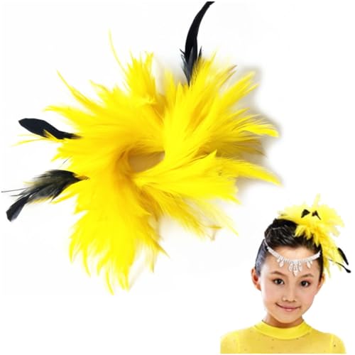ヘッドドレス 羽根 ビック コサージュ 髪飾り パーティードレス 結婚式 ダンス 衣装 ベリーダンス フラメンコ 社交ダンス ヘアアクセサリー【c399-am】 (イエロー)