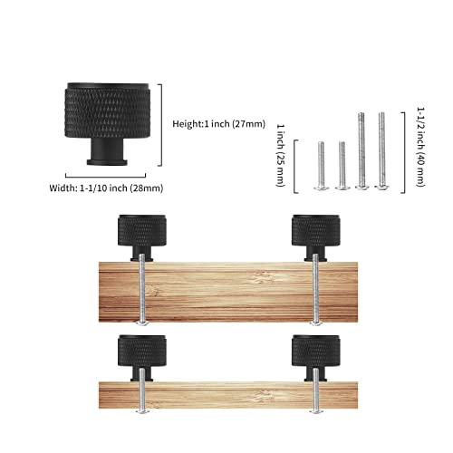 Naubea 6 Pack 1.1 Inch (28Mm) Matte Black Kitchen Cabinet Knobs, Drawer Knobs Kitchen Cabinet Hardware Knobs For Cupboard Knurled Drawer Handles Dresser Pulls Solid Dresser Knobs With Diamond Pattern #TOP2
