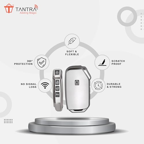 Image of SIAGO TPU Key Cover and Round Keychain Compatible for Kia Ceed Cerato Forte NIRO Seltos Sorento Soul Sportage Telluride K5 5 Button Smart Key (Grey)