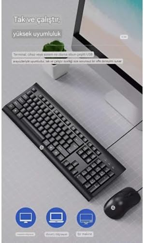 HP KM100 Kablolu Klavye Mouse Set İngilice Q - Görsel 2