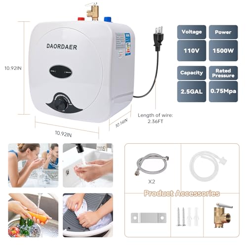 110/120V 1.5KW Mini Tank Electric Water Heater, 2.5 Gallon, Instant Hot Water