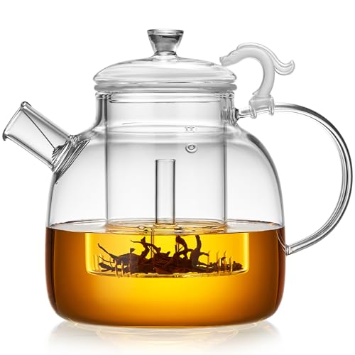 MESNEY 1900ml Glass Teapot with Removable Infuser – Borosilicate Glass Tea Pot with Lid for Loose Leaf Tea, Blooming Tea, and Herbal Tea – Elegant and Durable Tea Maker for Home and Office