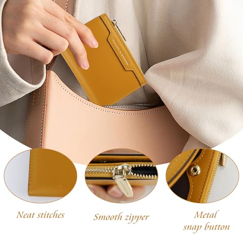 Andiker Small Women Wallet, Bifold PU Leather Purse with a Zipper Pocket ID Window Credit Card Holder Button Closure Mini Short Ladies Wallet for Women go to Shop Party Travel Daily Use (Green)3