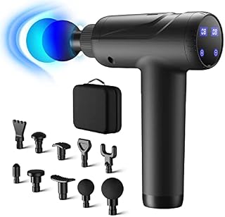 Massage Gun, Portable Muscle Massage Device Ultra-Quiet 20 Speeds, Deep Tissue Massager with LCD Display, Powerful Cordless Percussion Handheld Muscle Massage Gun with 10 Massage Heads