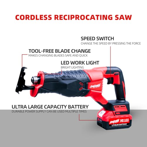 DOGTOOTH 21V MAX Cordless Reciprocating Saw for Wood & Metal Cutting, 3,000 Strokes Per Minute, Variable Speed,4 Saw Tool-Free Blade Change - Thumbnail 3