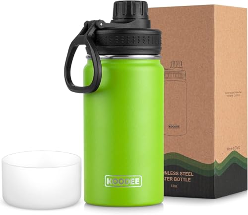 Image of koodee Small Water Bottle-12 oz Stainless Steel Vacuum Insulated Wide Mouth Water Flask with Leakproof Spout Lid (Apple Green)