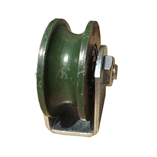 U Groove Wheel Pulley Sliding Gate Casters,Heavy Duty Rigid Caster with Bracket,Double Bearing,Cast Iron,for Inverted Track,Rolling Gate,Industrial Machines,Wire Rope Rail (1.93in)