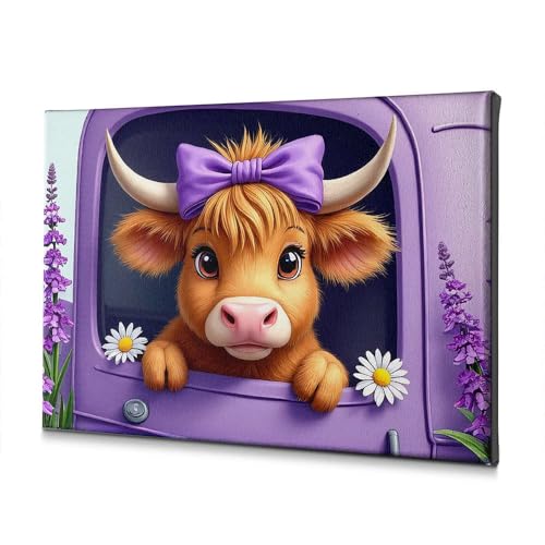 Toile imprimée vache et fleurs de qualité supérieure cadre 30 x 40 cm