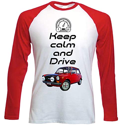  Teesandengines Autobianchi A112 Abarth Keep Calm Tshirt con Maniche Rosse Lunghe Size XLarge