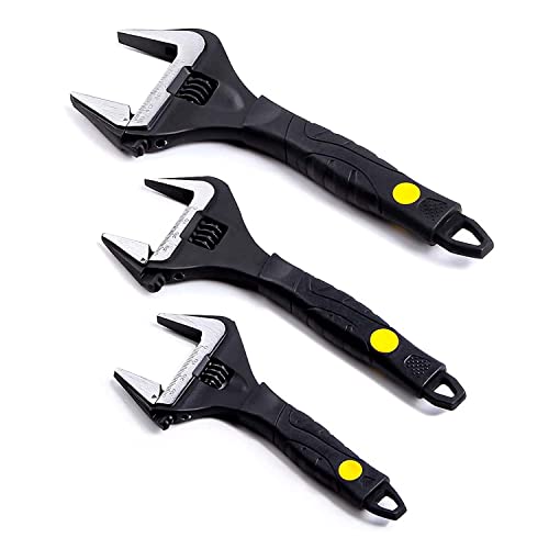 Sharp-tec Adjustable Spanner Set, Wide Jaw Opening Adjustable Wrench, Heavy-Duty Plumbing Tools for Plumbers, 6''+8''+10'', Black,chrome