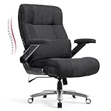 600LBS Big and Tall Massage Office Chair, Extra Wide Seat - 3D Kneading Massage & Heat Office Chair with Heavy Duty Metal Base, 3D Flip Arms, Fabric Ergonomic with Thick Spring Cushion