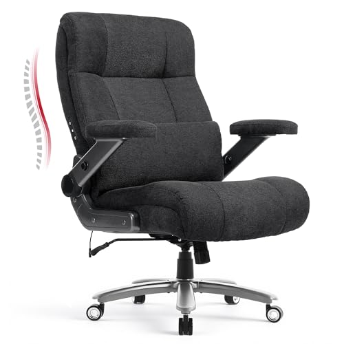 600LBS Big and Tall Massage Office Chair, Extra Wide Seat - 3D Kneading Massage & Heat Office Chair with Heavy Duty Metal Base, 3D Flip Arms, Fabric Ergonomic with Thick Spring Cushion