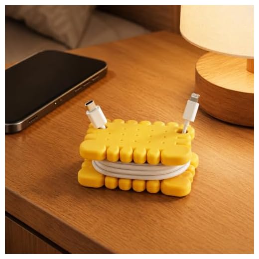 Yellow Cute Biscuit Shape Cable Winder PLA Portable Cord Organizer, Multi Hole Anti-Tangle Earphone Charging Wire Storage Wrap for Travel Desk Figurines