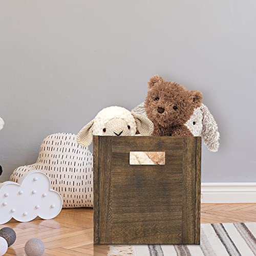 Y&Me Ym Wood Storage Bins, Rustic Brown Decorative Wood Storage Box Wood Crates Container Cube Basket Bins Organizer For Home,Office,Closet,Shelf, 11” X 11” X 11” #TOP5