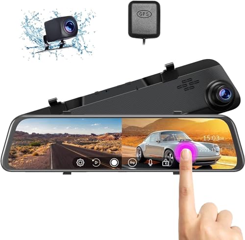 2.5K Mirror Dash Cam Front and Rear, 12' Full Touch Screen HD Rearview Mirror Camera with Voice...