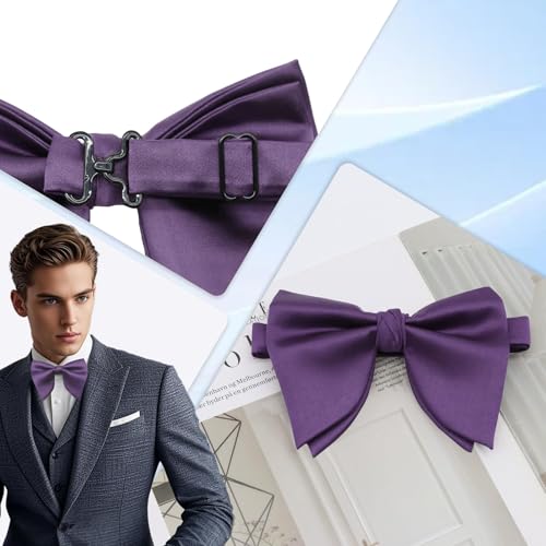Image of Luckyvestir Oversized Bow Ties for Men, Pre Tied Clip on Men's Black Bowtie for Wedding Tuxedo Banquets Formal Wear