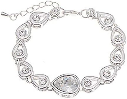 Tennis Bracelet for Women , Pear Cut Crystal Simulated White Topaz White Gold Plated Adjustable Chain Jewelry for Birthday Party Wedding Engagement Xmas Gift