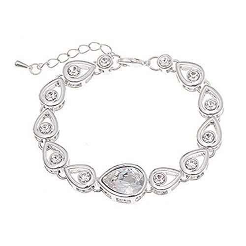 Tennis Bracelet For Women , Pear Cut Crystal Simulated White Topaz White Gold Plated Adjustable Chain Jewelry For Birthday Party Wedding Engagement Xmas Gift #TOP6