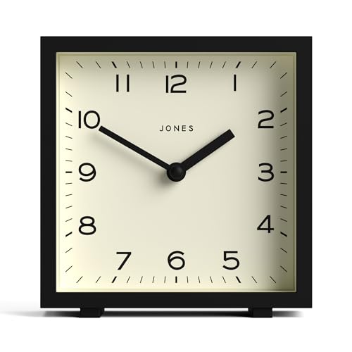 JONES CLOCKS Orologio da scrivania Disco': elegante design quadrato in nero, elegante e di facile lettura per mensola, tavolo, mensola o comodino
