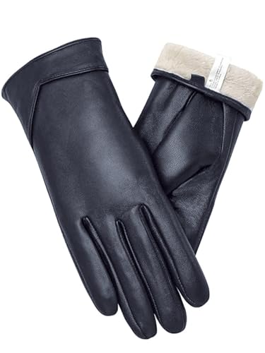 vislivin Touchscreen Handschuhe Damen Winter Lederhandschuhe Warme Leder SMS Handschuhe Dunkelblau M