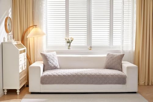 Image of HOMETHREADS Innovative Premium Velvet 5-Seater Sofa Cover Mat with PVC Backing for Non-Slip Comfort | Pack of 1 Mat Size - 70x230cm (5 Seater, Grey Clubs)