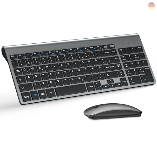 Tastatur Maus Set Ultra Slim, TopMate 2,4G Stille Compact USB 2400DPI Maus und Schissschalter Tastatur mit Abdeckung, mit 2 AA und 2 AAA Batterien für PC/Laptop/Windows/Mac - Grauschwarz