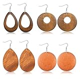 holz ohrringe selber machen 【 GRÖSSE 】 Einer ist 5 * 5 cm, einer ist 4,8 * 5 cm, einer ist 3,5 * 5,1 cm, einer ist 3,7 * 5,6 cm. Perfekte Größe für Frauen und Mädchen.