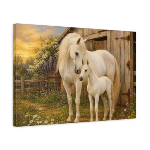 Tableau sur toile cheval blanc grand réalisme avec châssis épais de 3 cm pour salon
