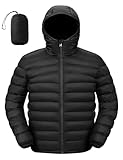 Picture of TBMPOY Mens Lightweight Packable Puffer Jackets with Hood Winter Bubble Coat Water-Resistant Puffy Jacket for Hiking Travel Ski Black S