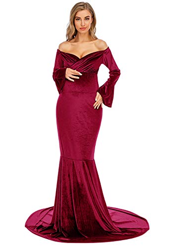 Robe de maternité longue traîne en velours de qualité supérieure