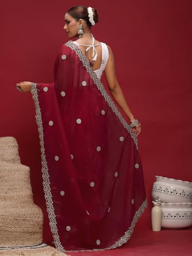 Image of AKHILAM Women's Tissue Embellished Saree With Unstitched Blouse Piece (RANI4701 RN Parent)